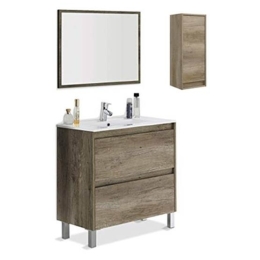 Mobile bagno 80 cm con pensile, lavabo e specchio rovere - Dakota 94611