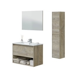 Mobile bagno sospeso 80 cm con vano aperto + lavabo e specchio e colonna