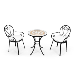 Tavolo Mosaico Tondo 60 Cm Con 2 Sedie E Cuscini In Acciaio Liberty