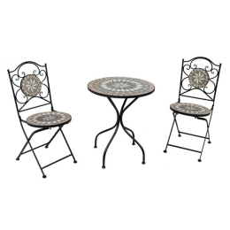 Set Tavolo Mosaico E 2 Sedie Pieghevoli Bistrot In Acciaio E Ceramica
