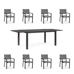 Set Da Pranzo Da Esterno Tavolo 90x160-240 + 8 Sedie Antracite