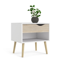 Comodino 1 Cassetto 50x39x49 Con Piedini Oslo Bianco E Rovere