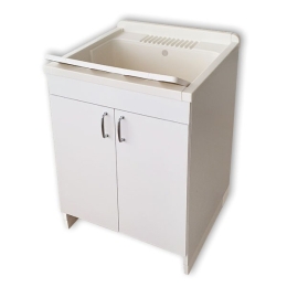 Lavatoio 60x60 Mobile A 2 Ante Con Vasca Sifone E Asse Lavapanni Bianco