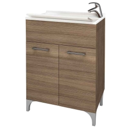 Lavatoio in legno 60x50 cm colore rovere fumo con vasca e tavoletta