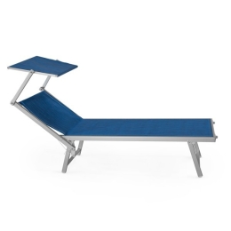 Lettino Da Mare Professionale In Alluminio Con Parasole Blu 186x61x39
