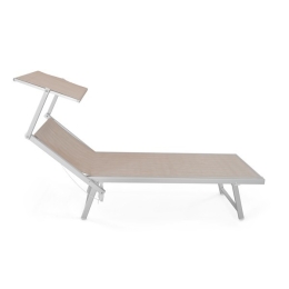 Lettino Da Mare Professionale In Alluminio Con Parasole Crema 186x61x39