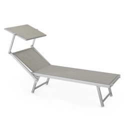 Lettino Da Mare Professionale In Alluminio Con Parasole Grigio 186x61x39