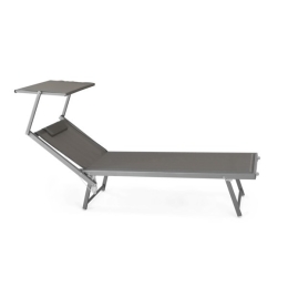 Lettino Da Spiaggia Grigio Alluminio Con Parasole E Cuscino 189x58x36