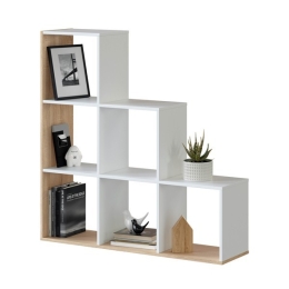 Libreria In Legno A Cubi Bianco E Rovere 108x28xH110 Cm A Scaletta