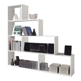 Libreria In Legno Design Moderno Bianco Lucido 145x29xH145 Cm A Scala