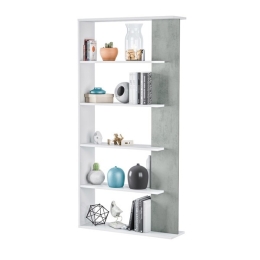 Libreria legno design moderno 5 ripiani reversibile bianco e cemento