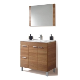 Mobile bagno 80 cm con lavabo e specchio color noce - Aktiva 98383
