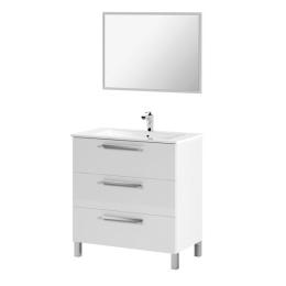 Mobile Bagno 80 Cm Con Lavabo E Specchio Bianco Athena 3 Cassetti