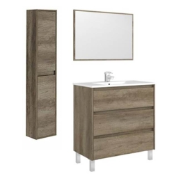 Mobile bagno 80 cm con lavabo, colonna e specchio rovere - Dakota 96249