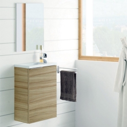 Mobile Bagno Sospeso 40 Cm Rovere Con Lavabo E Specchio Compact