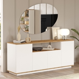 Madia Moderna 180 Cm 4 Ante Con Vano Centrale Bianco E Legno Frame
