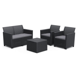 Salotto Per Esterni Rattan Grafite Con Cuscini E Tavolino Contenitore Claire