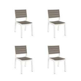 Set 4 Sedie Da Esterno In Resina Effetto Legno Bianca E Tortora Harmony