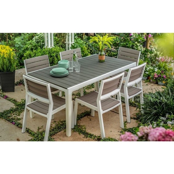 Set 4 Sedie Da Esterno In Resina Effetto Legno Bianca E Tortora Harmony