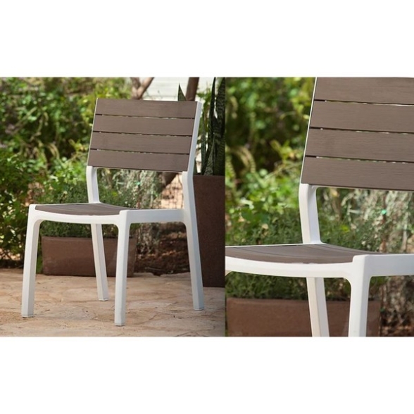 Set 4 Sedie Da Esterno In Resina Effetto Legno Bianca E Tortora Harmony