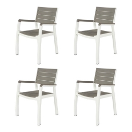 Set 4 Poltrone Da Esterno Effetto Legno Con Braccioli Bianco E Tortora
