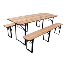 Set Birreria Pieghevole 220x70 Cm Tavolo E Panche In Legno 3 Gambe