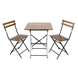 Set Bistrot Da Giardino Due Sedie Pieghevoli E Tavolino 60 Cm In Legno