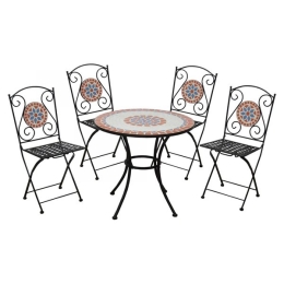 Set Bistrot Tavolo Mosaico Tondo D80 Con 4 Sedie Pieghevoli Da Giardino