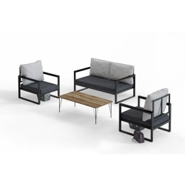 Set Salotto Da Esterno 4 Posti Con Tavolino Metal Frame MTLKNP003 Grigio Scuro