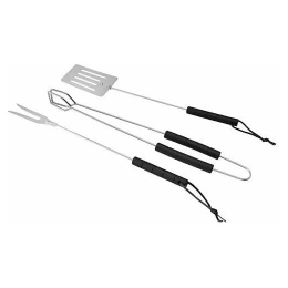 Set 3 Utensili Acciaio Inox 37 Cm Per Grigliare Con Barbecue