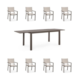 Set Da Pranzo Per Esterni Tavolo 90x160-240 + 8 Sedie Tortora Allungabile