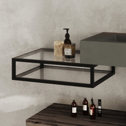 Cassetto Da Bagno A Vista Vetro E Metallo 2 Ripiani 60x46x18 Nero Opaco