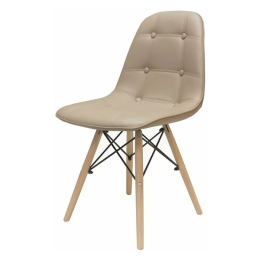 Sedia Trapuntata Imbottita Simil Pelle Tortora Con Gambe In Legno Design Moderno