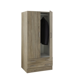 Armadio Guardaroba 2 Ante 2 Cassetti Con Barra Appendiabiti Rovere