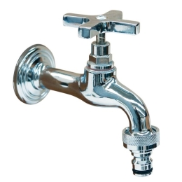Rubinetto Cromato 1/2" Con Maniglia A Croce E Raccordo Giardino 
