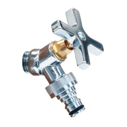 Rubinetto Cromato 1/2" Con Maniglia A Croce E Attacco Rapido Giardino
