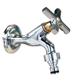 Rubinetto In Ottone Cromato 1/2" Con Rosone E Attacco Rapido Giardino