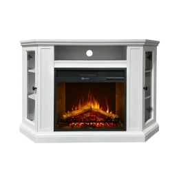 Camino elettrico da terra ad angolo MADISON in legno Bianco 126x78xH83