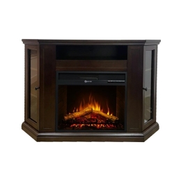 Camino elettrico da terra ad angolo MADISON in legno Marrone 126x78x83