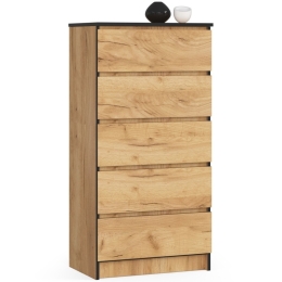 Cassettiera Moderna 60x40x120 Cm 5 Cassetti Quercia Artika