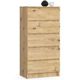 Cassettiera Moderna 60x40x120 Cm 5 Cassetti Rovere Artika