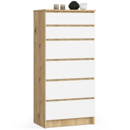 Cassettiera Moderna 60x40x130 Cm 6 Cassetti Bianco E Rovere Artika