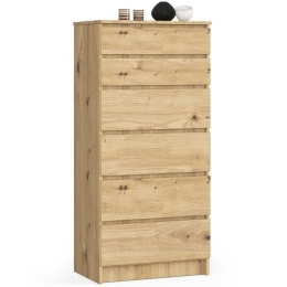 Cassettiera Moderna 60x40x130 Cm 6 Cassetti Rovere Artika