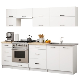 Cucina Lineare 240 Cm Moderna Componibile Bianco Opaco Emma V2