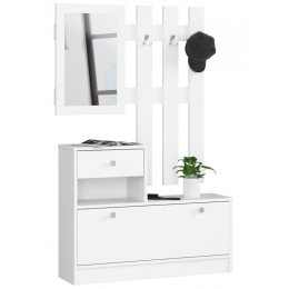 Mobile Ingresso 90 Cm Scarpiera Appendiabiti Specchio Bianco Ralph