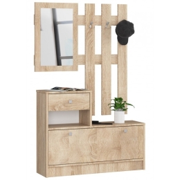 Mobile Ingresso 90 Cm Scarpiera Appendiabiti E Specchio Rovere Ralph