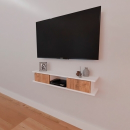 Mobile TV Sospeso 120 cm 2 Ante E Vano A Giorno Delta Bianco E Rovere