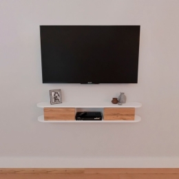 Mobile TV Sospeso 120 cm 2 Ante E Vano A Giorno Omega Bianco E Rovere