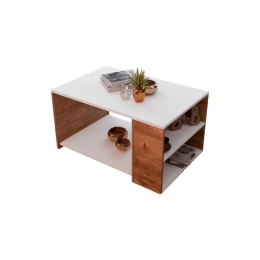 Tavolino Da Salotto Moderno 60x90 Vani Laterali Zeno Bianco e Rovere