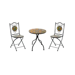 Set Bistrot Tavolo Maioliche Tondo 60 Cm Con 2 Sedie Pieghevoli Kos